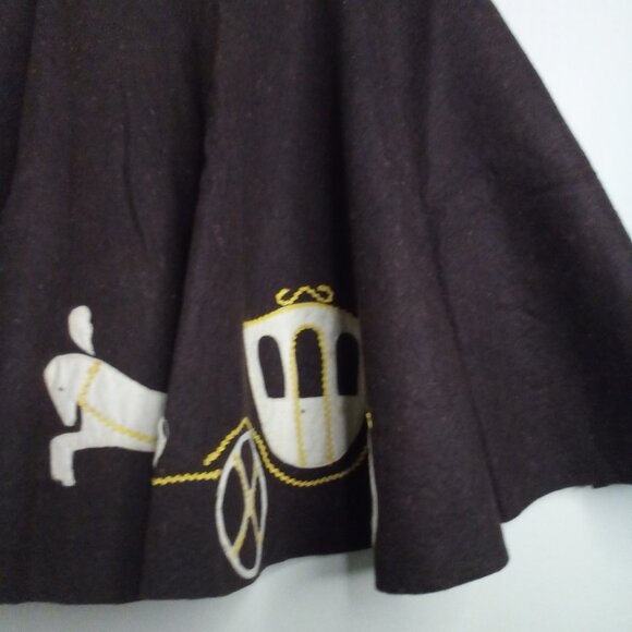 Vintage Handmade Felt Circle Skirt 25" Wasit XS Horse Carriage Brown - Picture 5 of 16